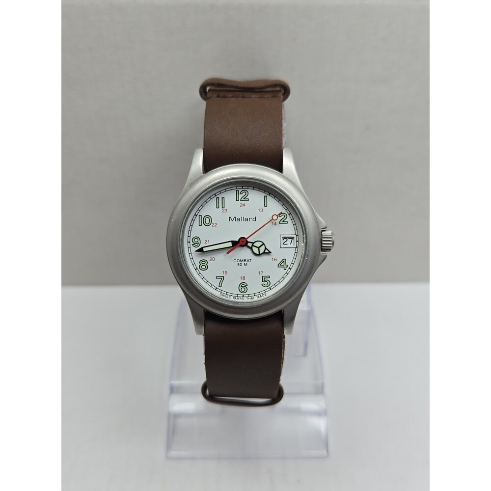 Jules Borel Mallard Combat Field Date Watch JBW23 36mm Silver Quartz New Battery